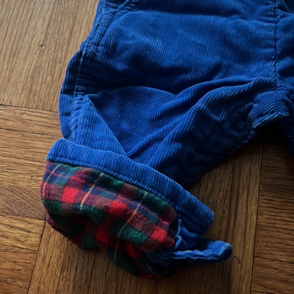 Oshkosh B’gosh blue corduroy overalls plaid flannel lined 12mo. - Picture 3 of 6